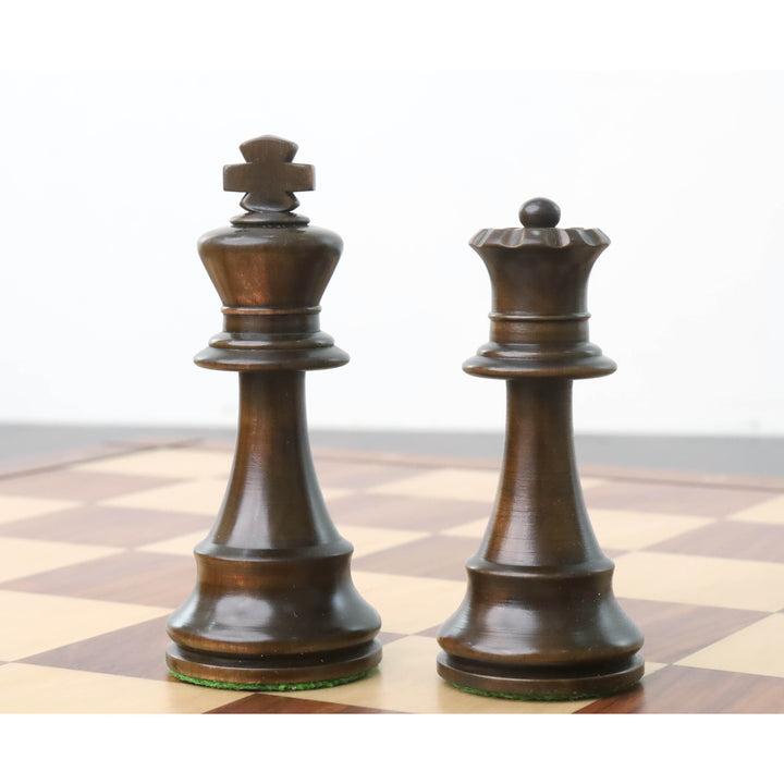 Improved French Lardy Chess Set- Chess Pieces Only - Walnut Stained boxwood - 3.9" King