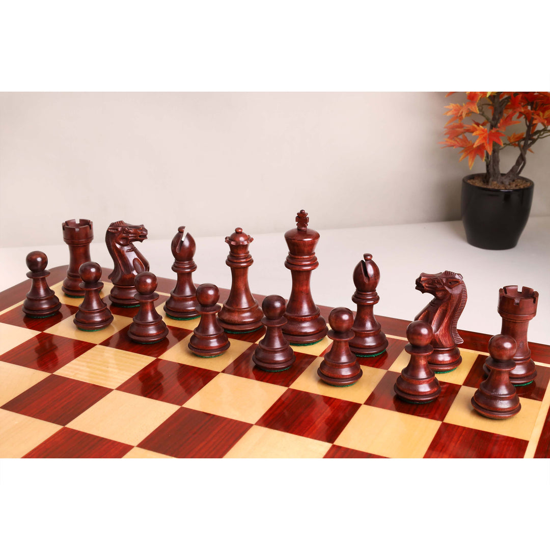4.1" Pro Staunton Weighted Wooden Chess Set- Chess Pieces Only - Lacquered Distress Antiqued Boxwood & Mahogany Stained Boxwood