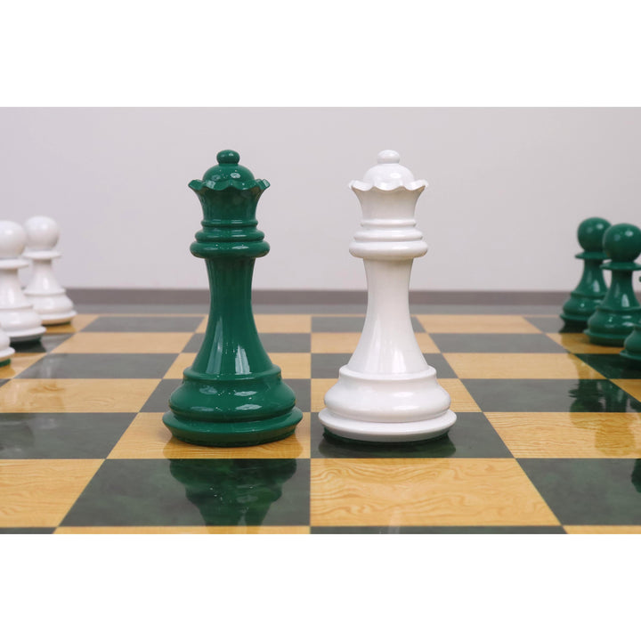 Slightly Imperfect 4.1" Pro Staunton Weighted Green & White Painted Wooden Chess Set- Chess Pieces Only