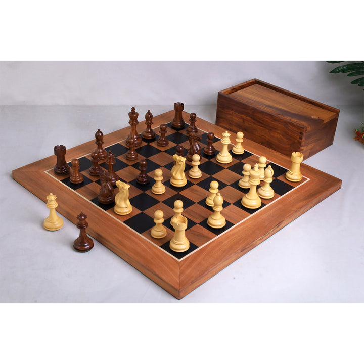 Combo of 4.1" Pro Staunton Weighted Golden Rosewood Chess Set With 22.5" Ebony Acacia Chess Board & Storage Box