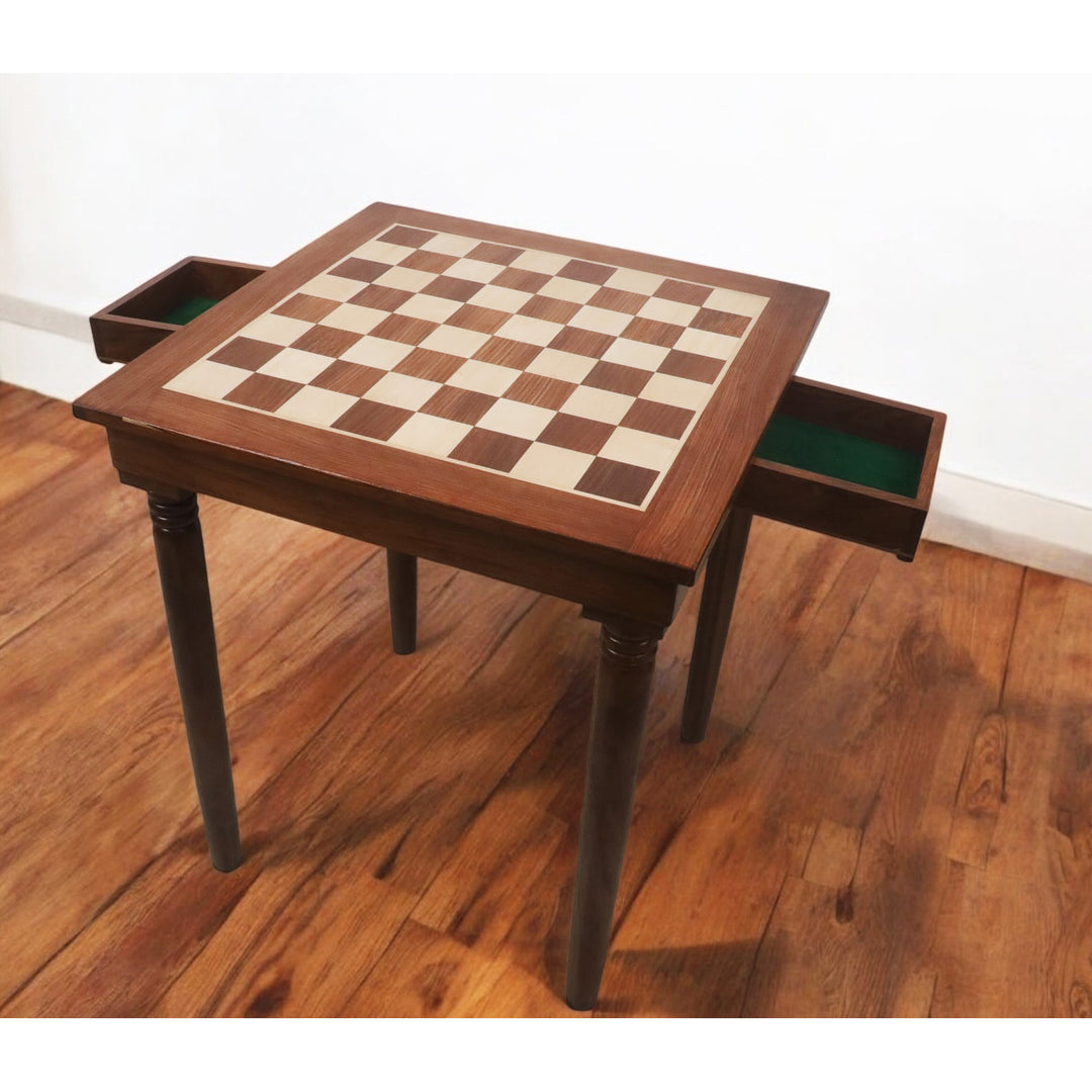 Combo of 23" Tournament Golden Rosewood & Maple Chess Board Table with Drawers - 27" Height with 4.1" Pro Staunton Weighted Sheesham wood Chess Pieces