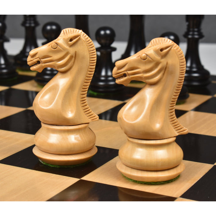 Combo of Chamfered Base Staunton Chess Set - Pieces in Ebony Wood with Board and Box