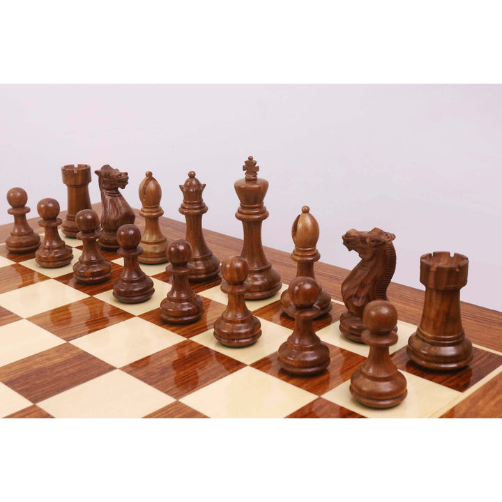 Tablero de ajedrez de torneo de 23 pulgadas con piezas de ajedrez de madera pesadas Pro Staunton de 4,1 pulgadas - Palisandro dorado y boj.