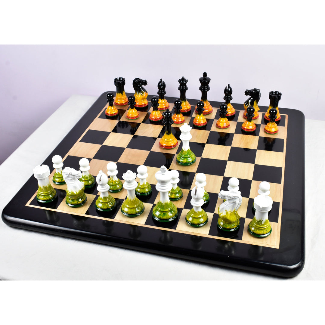 Slightly Imperfect 4.1" Fire & Ice Painted Staunton Weighted Wooden Chess Set- Chess Pieces Only Extra queens