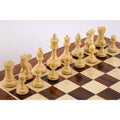 Hand-carved light boxwood staunton chess pieces on a tournament board.
