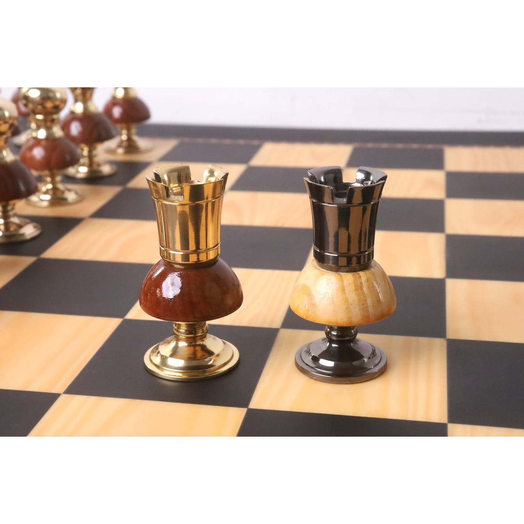 3.7" Victorian Fusion Series Brass Metal Luxury Chess Set - Pieces Only - Metallic Gold & Grey