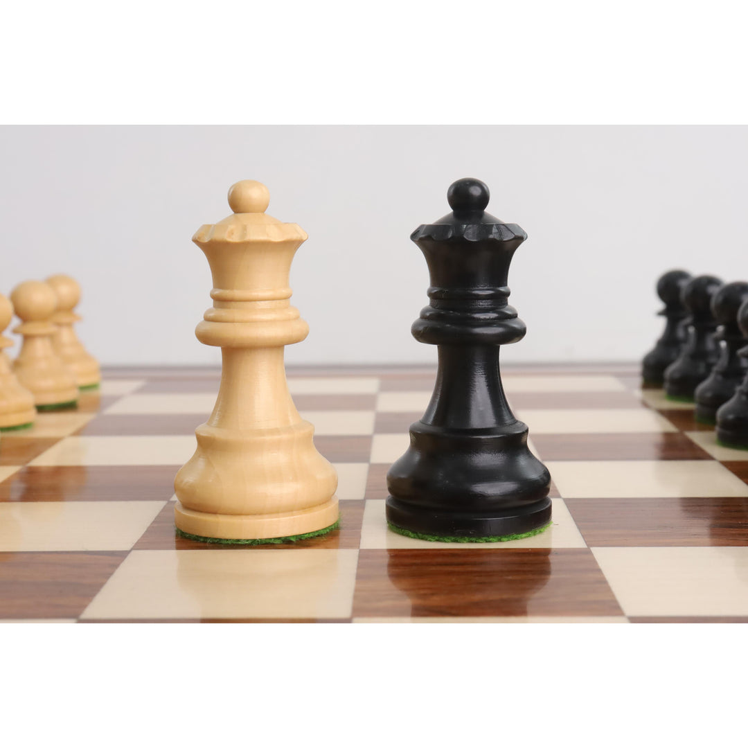 Combo of Compact Size Tournament Chess set - Pieces in Ebonised Boxwood with Board and Box