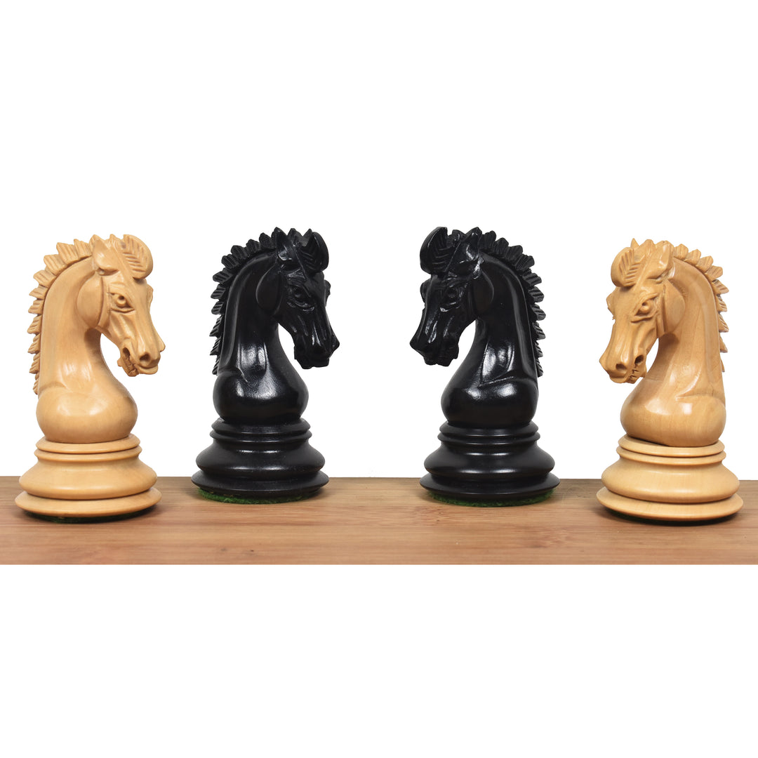 Combo - Pezzi di scacchi Staunton della serie Emperor da 3,7" in legno d'ebano con scacchiera da 21" - finitura opaca e cofanetto in similpelle