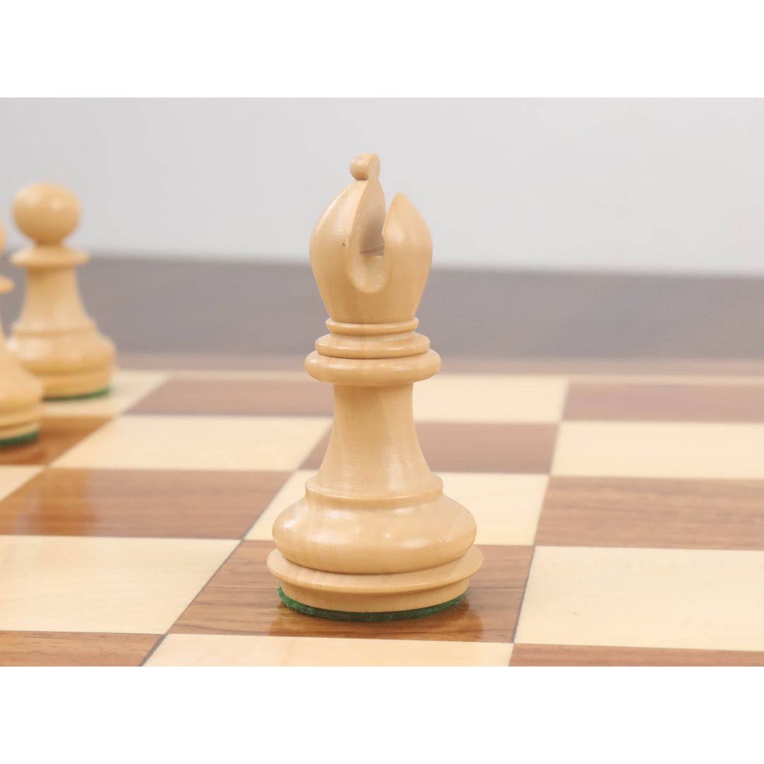 Nieznacznie niedoskonały zestaw szachów Staunton z fazowaną podstawą 3,1 cala - tylko figury szachowe - ważony ebonizowany bukszpan
