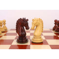 Detailed profile view of the hand-carved knights in the 4.5-inch luxury chess set.