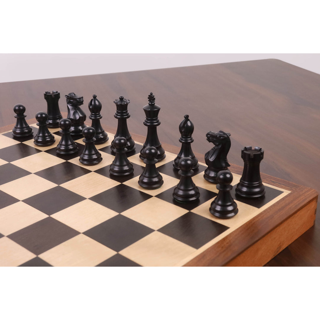 16" Premier Series Magnetic Travel Chess Set- Ebony & Maple Wood Board with Ebonised Boxwood Pieces - Warehouse Clearance - Europe Shipping Only