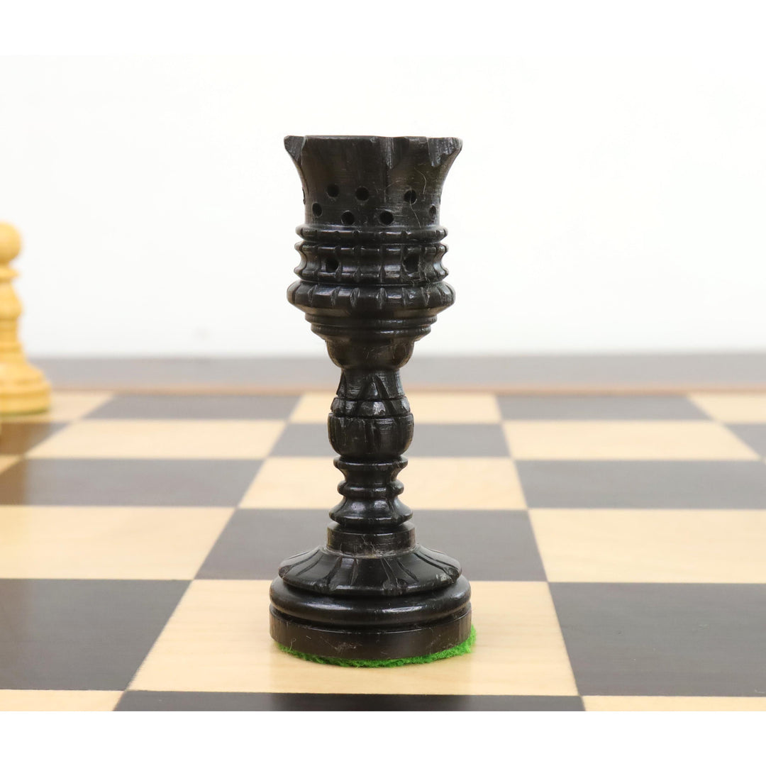 4.7" Hand Carved Lotus Series Chess Set- Chess Pieces Only in Weighted Ebony Wood  - Warehouse Clearance - USA Shipping Only
