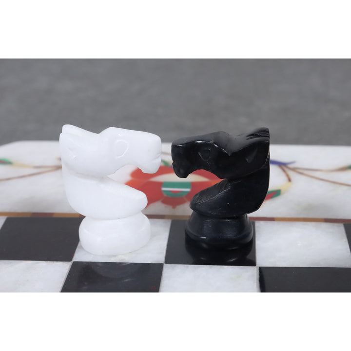 Marble Stone Chess Pieces & Board Set - Inlay Handcrafted Work - 12" board