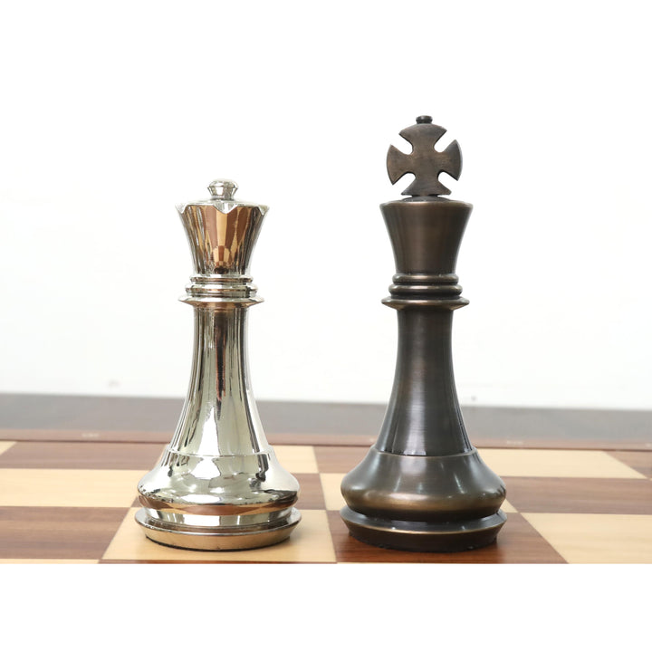 4.3" Staunton Inspired Brass Metal Luxury Chess Set- Chess Pieces Only Set-Silver & Antique - Warehouse Clearance - UK Shipping Only