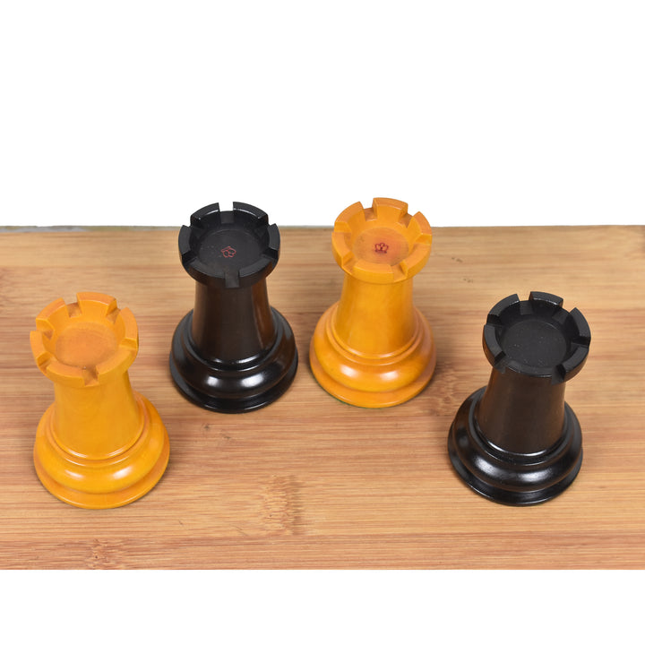 Slightly Imperfect 1849-50 Leuchars Cook Staunton Chess Set - Chess Pieces Only - Ebony Wood & Antiqued Boxwood - 4.5"