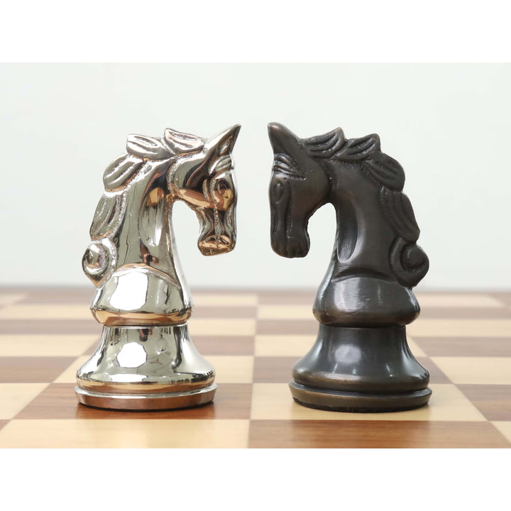 4.3" Staunton Inspired Brass Metal Luxury Chess Set- Chess Pieces Only Set-Silver & Antique - Warehouse Clearance - UK Shipping Only
