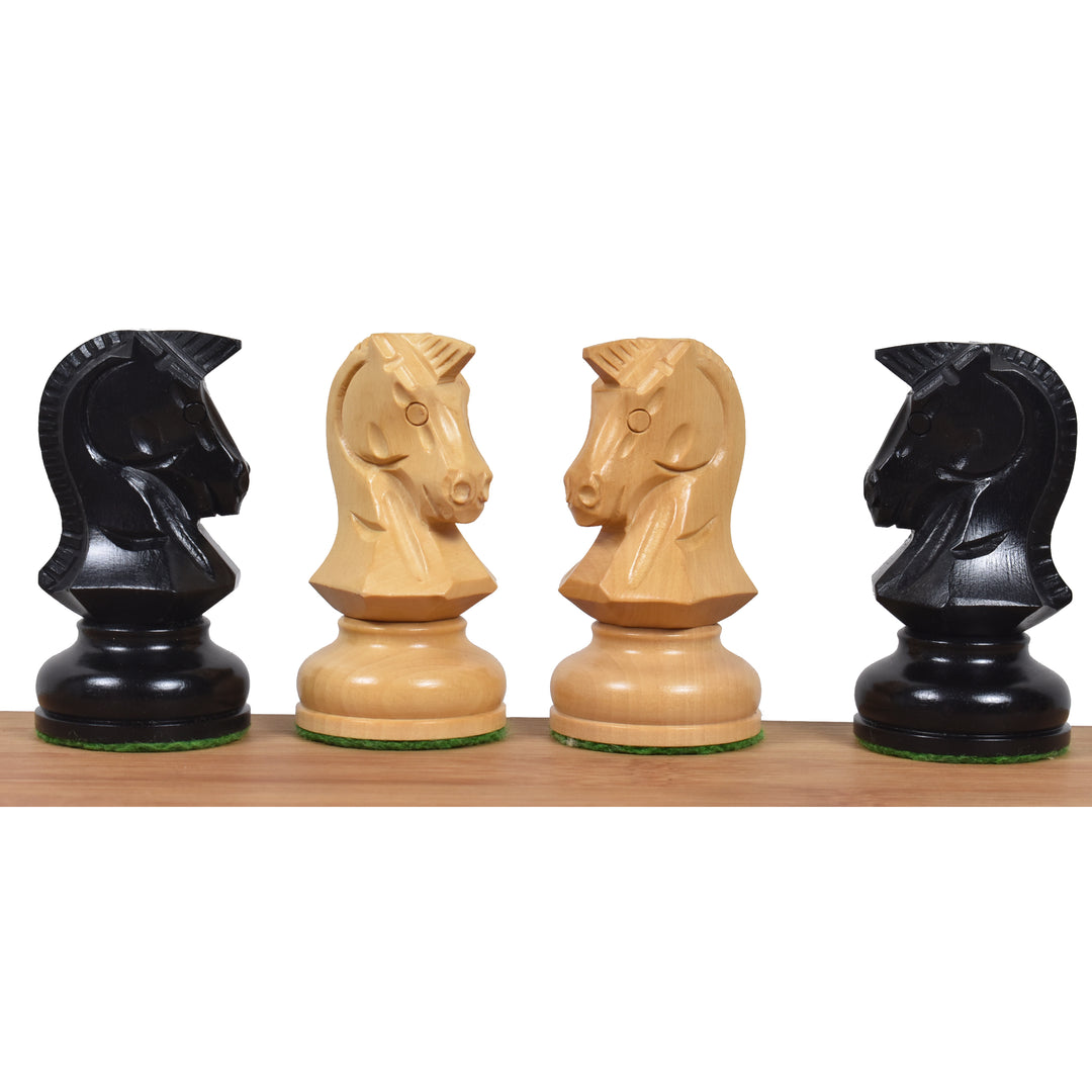 Profile view of four 1970s Dubrovnik knights in alternating ebony and boxwood finishes.