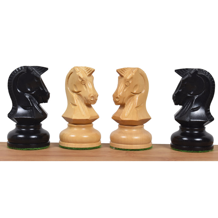 Profile view of four 1970s Dubrovnik knights in alternating ebony and boxwood finishes.