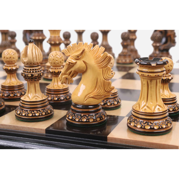 Slightly Imperfect Alexandria Luxury Staunton Burnt Carving Chess Set- Chess Pieces Only - Triple Weighted - Lacquered Boxwood