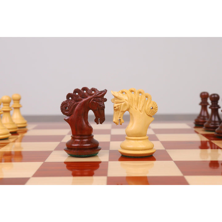 Combo of 3.3" Spiraled Steed Luxury Chess Set- Bud Rosewood & Boxwood With Board and Box