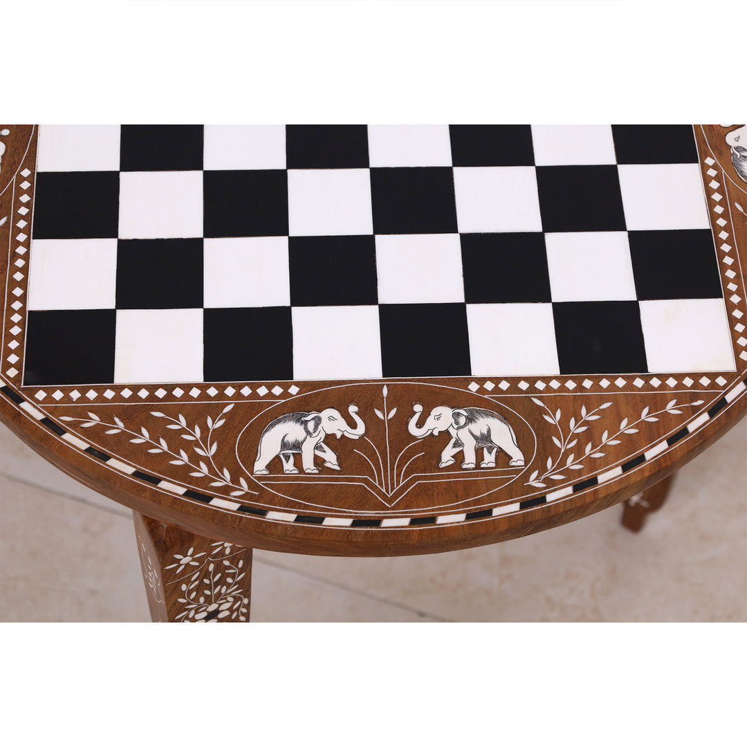 Table d'échecs ronde de luxe 24 pouces - Hauteur 25 pouces - Bois de rose doré et acrylique
