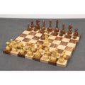Complete 3.8" Bundesform German Staunton chess set arranged on a board against a grey background.