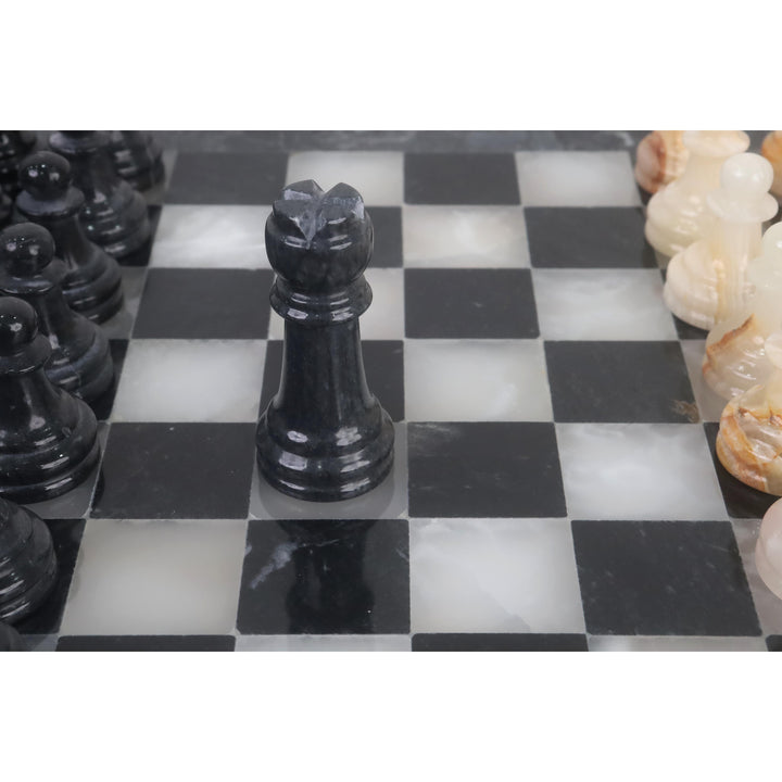 Slightly Imperfect Onyx Marble Chess Pieces & Board Combo Set - 12" - Black and White Stone