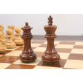 Premium golden rosewood king and queen chess pieces from the Laughing Knight collection.