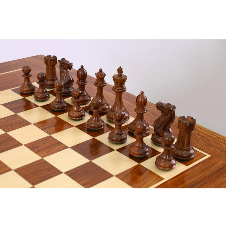 Combo of 30" Chessmaster's Series Golden Rosewood Chess Table with 4.1" Pro Staunton Weighted Golden Rosewood Pieces with Storage Drawers