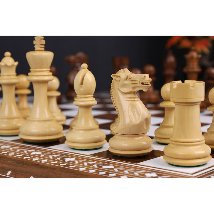 4.1" Pro Staunton Rosewood Chess Set with 21" Golden Rosewood & Acrylic Ivory Inlaid Wooden Folding Chess board