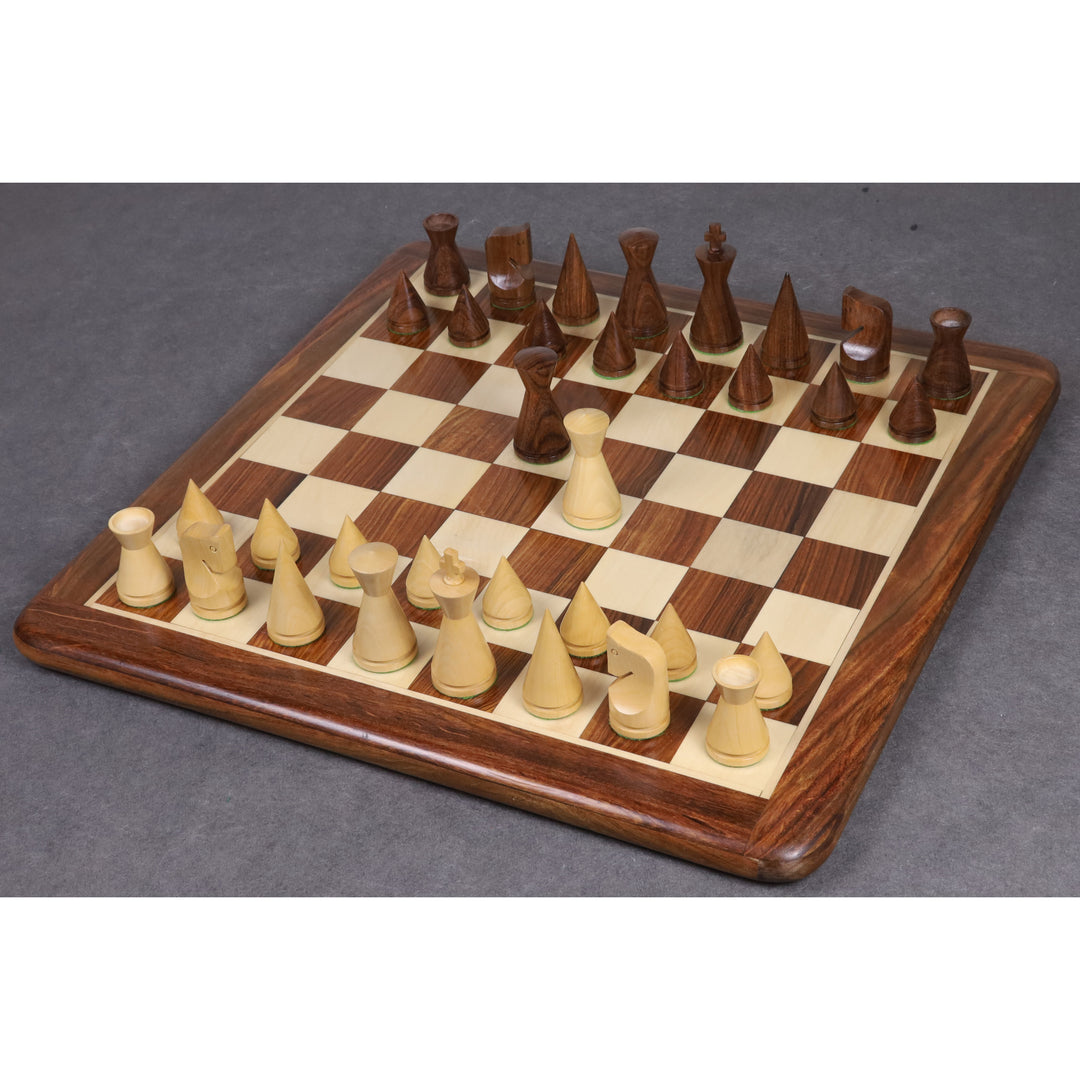 Slightly Imperfect 3.1" Russian Poni Minimalist Chess Set- Chess Pieces Only - Golden Rosewood & Boxwood