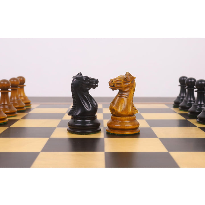 Slightly Imperfect 3.6" Golden Castle Craftsman Reproduction Chess Set - Chess Pieces Only - Antiqued & Ebonised Boxwood - Warehouse Clearance - UK Shipping Only
