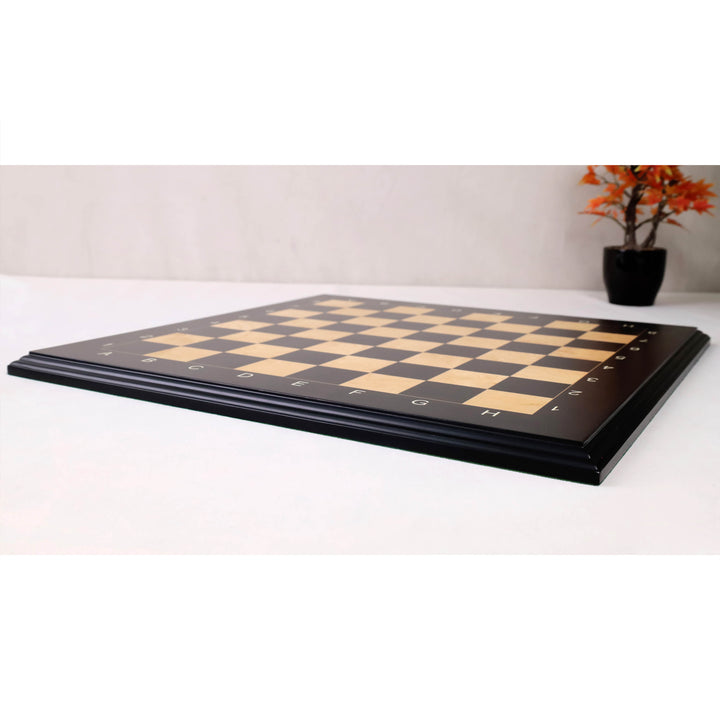 18" Ebony & Maple Wood Printed Chess Board with Carved Borders -43mm Square - Matt Finish - Algebraic Notations