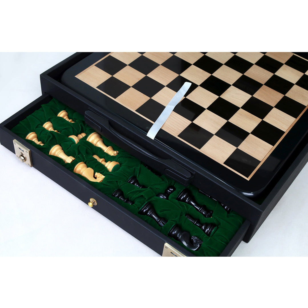 3.1" Russian Zagreb Gift Chess Set Combo - Pieces in Ebonized Boxwood with 17" Ebony Board & Storage Case