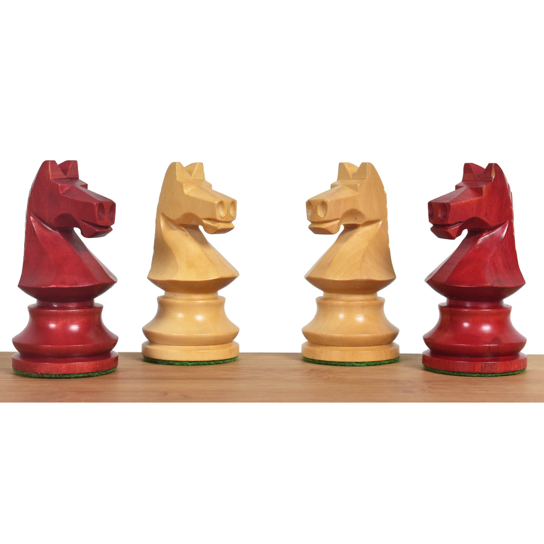 Jeu d'échecs roumano-hongrois de 9,6 cm, légèrement abîmé – Pièces d'échecs uniquement – Bois de buis teinté rouge et lesté