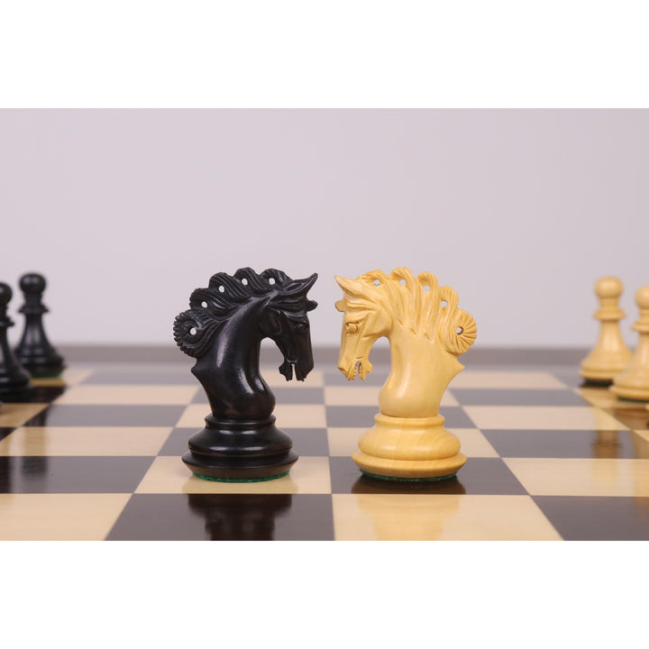3.3" Spiraled Steed Luxury Chess Set - Ebony & Boxwood with Board and Leatherette Coffer Storage Box