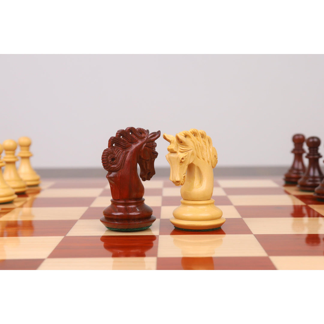 略带瑕疵的 3.3 英寸螺旋马豪华国际象棋套装——仅棋子——玫瑰木与黄杨木