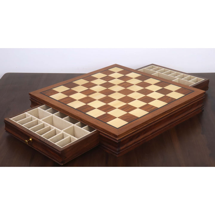 20-inch Luxury Golden Rosewood Chess Board with Velvet Storage Drawers