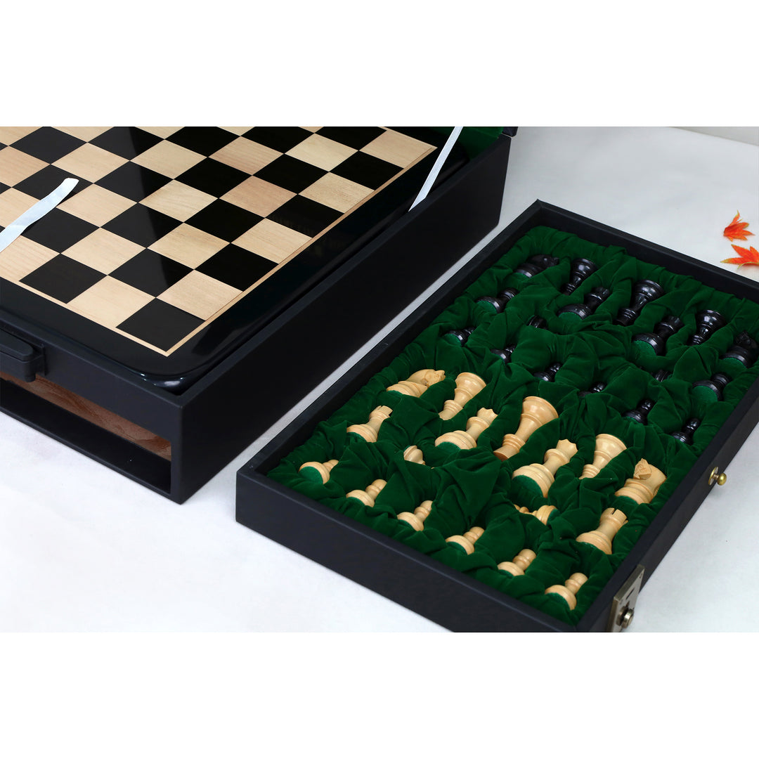 3.1" Russian Zagreb Gift Chess Set Combo - Pieces in Ebonized Boxwood with 17" Ebony Board & Storage Case