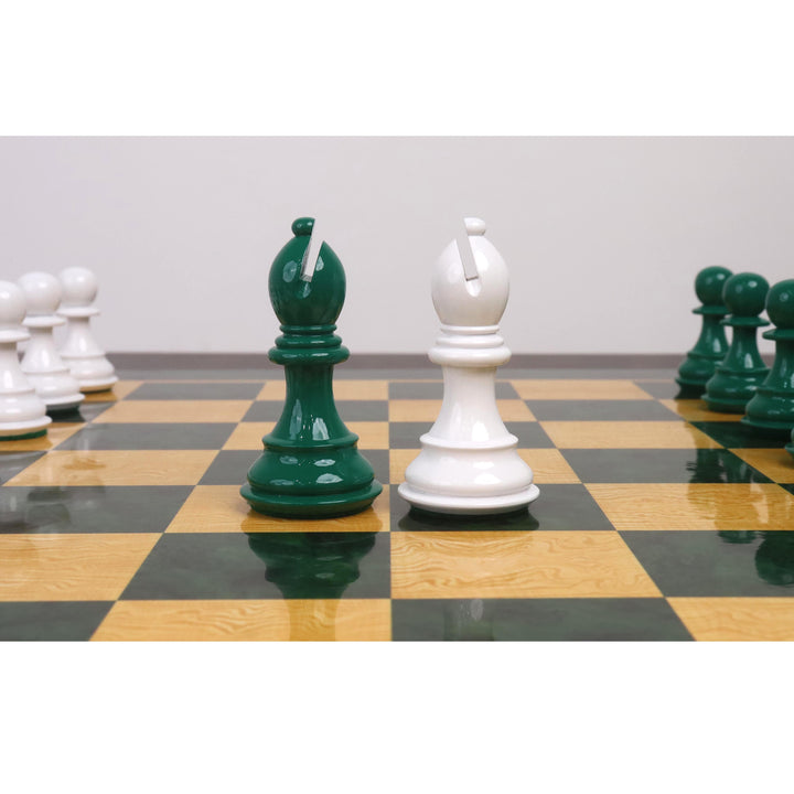 Slightly Imperfect 4.1" Pro Staunton Weighted Green & White Painted Wooden Chess Set- Chess Pieces Only