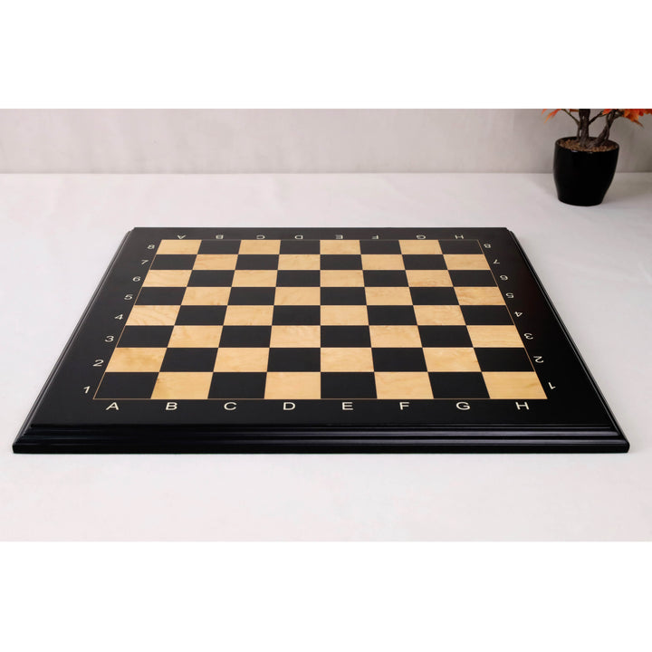 18" Ebony & Maple Wood Printed Chess Board with Carved Borders -43mm Square - Matt Finish - Algebraic Notations