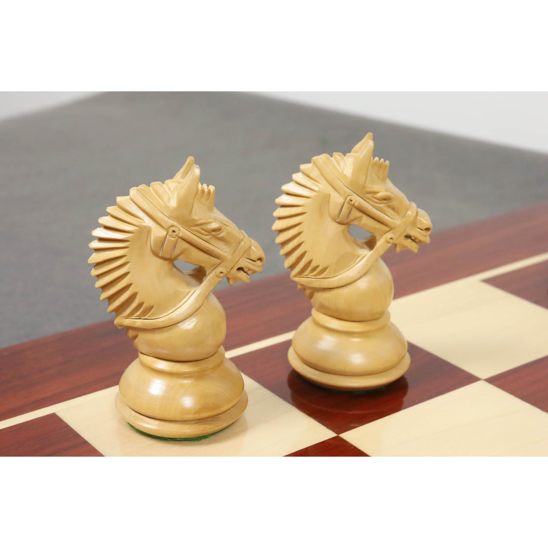 Jeu d'échecs américain de luxe 4.2 » légèrement imparfait - Pièces d'échecs uniquement - Bois de Budrose à triple lestage