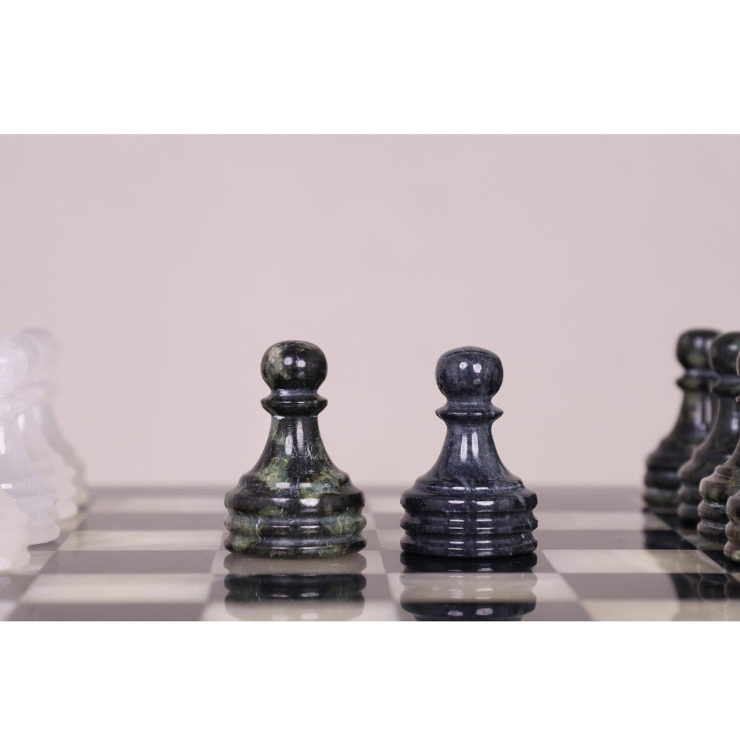 Slightly Imperfect  10" Onyx Marble Chess Set - Black & White Stone Board & Pieces