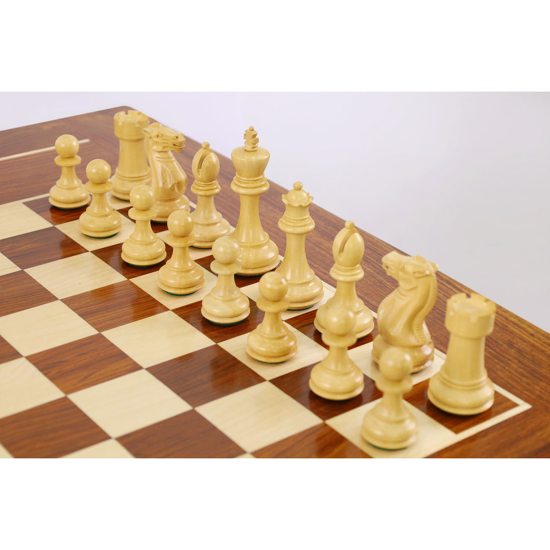 Combo of 30" Chessmaster's Series Golden Rosewood Chess Table with 4.1" Pro Staunton Weighted Golden Rosewood Pieces with Storage Drawers