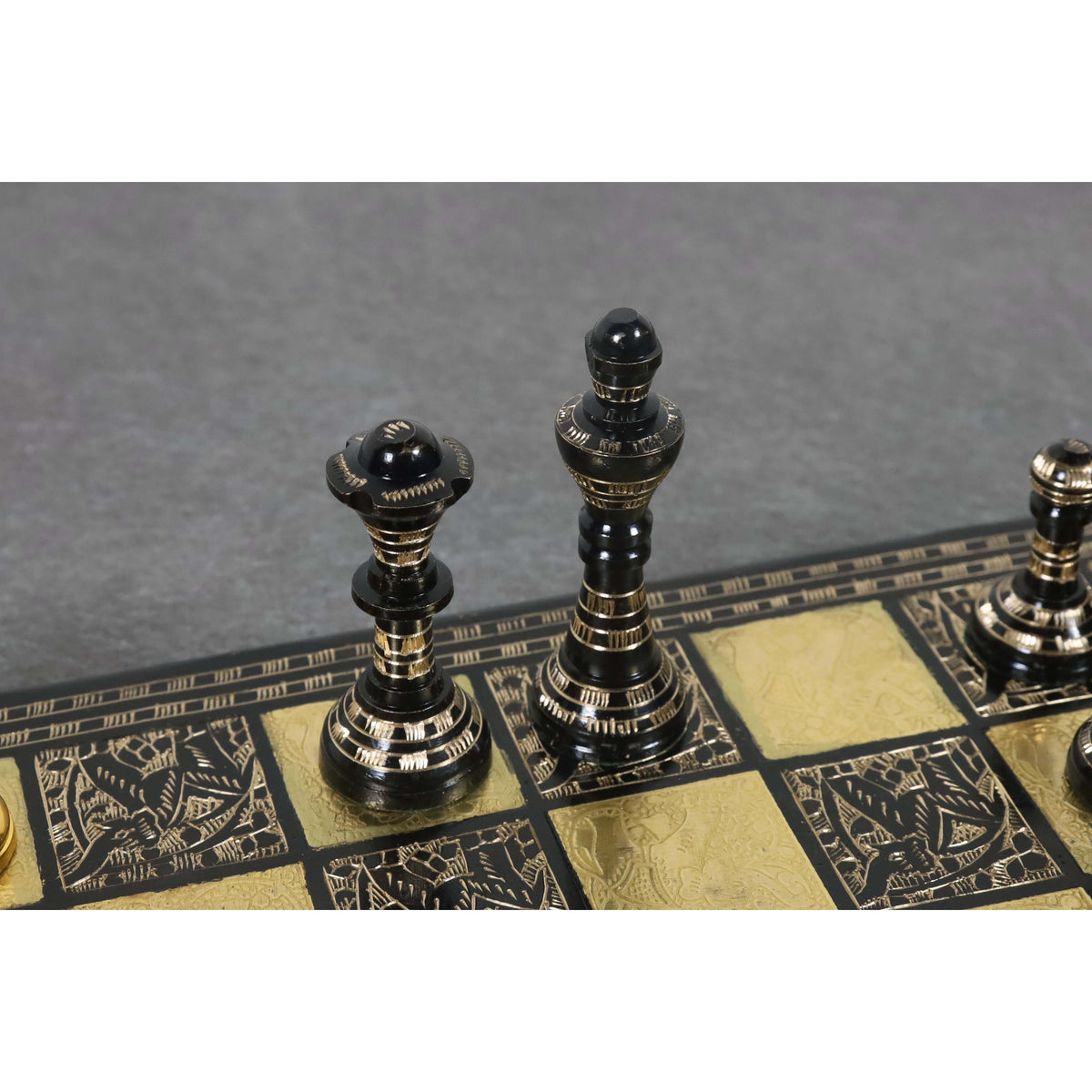 12" Staunton Inspired Luxury Brass Metal Chess Set - Gold & Black Pieces with Board