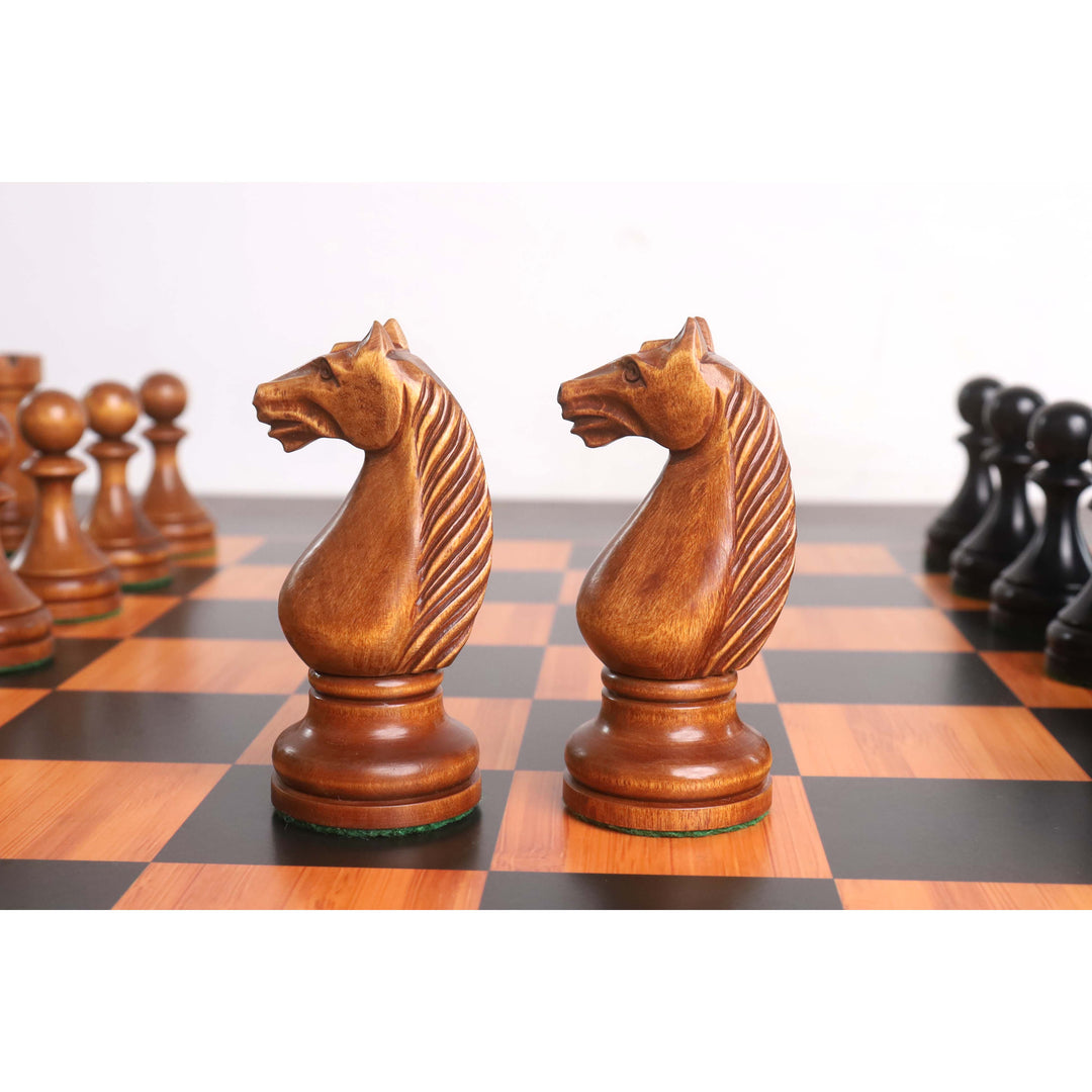 1935 Botvinnik Flohr-II Soviet Chess Pieces Only Set -Distress Antiqued Boxwood & Ebonised Boxwood- 4.4" King - Warehouse Clearance - USA Shipping Only