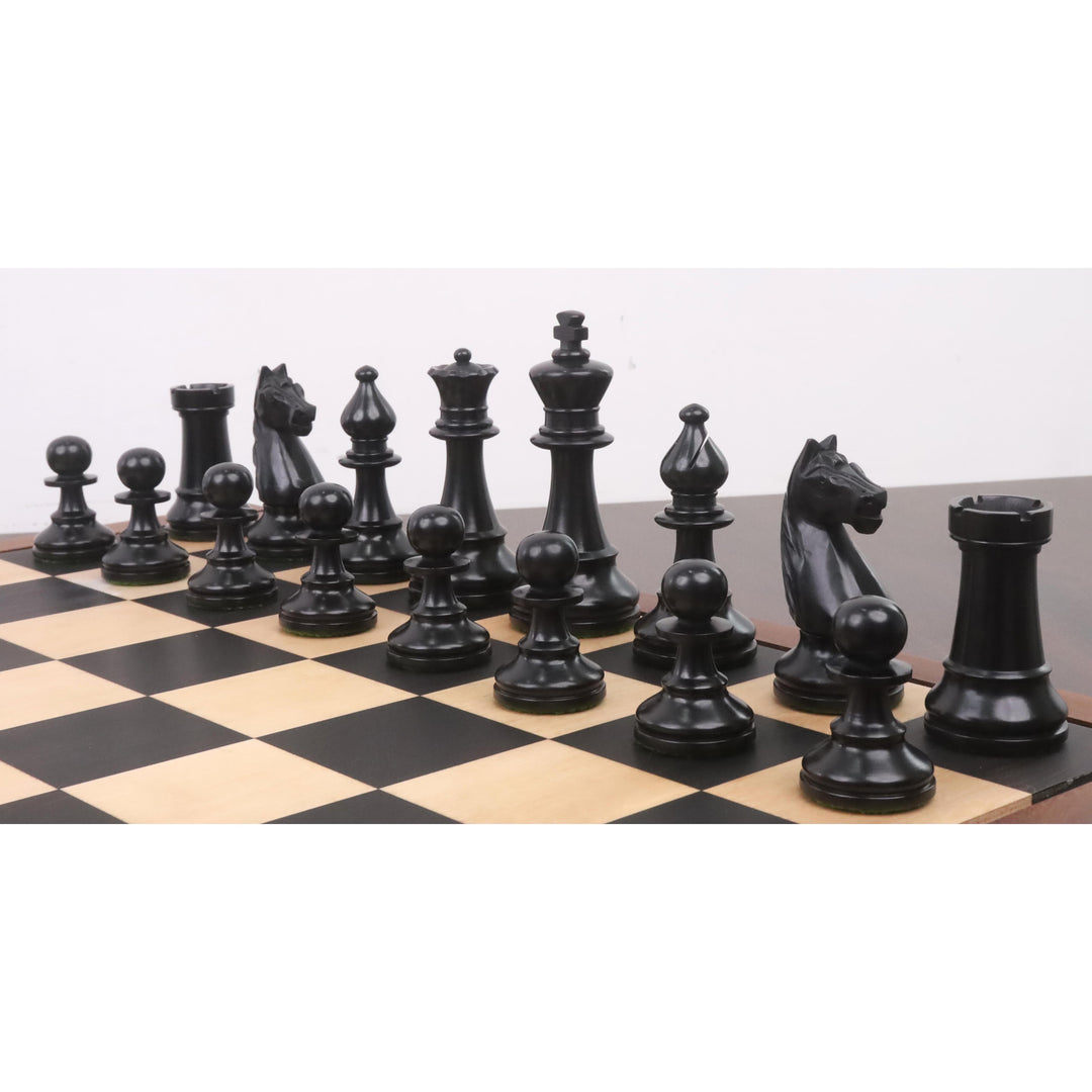 Fransk stormesters Staunton-skaksæt - kun skakbrikker - antikveret buksbom - 4,1" konge