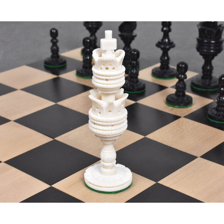 4.1" Lotus Series Hand Carved Chess Set- Chess Pieces Only - Camel Bone - Warehouse Clearance - USA Shipping Only