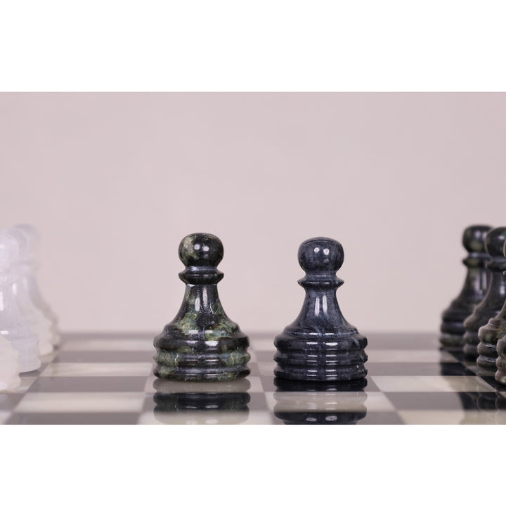 Slightly Imperfect Onyx Marble Chess Pieces & Board Combo Set - 12" - Black and White Stone