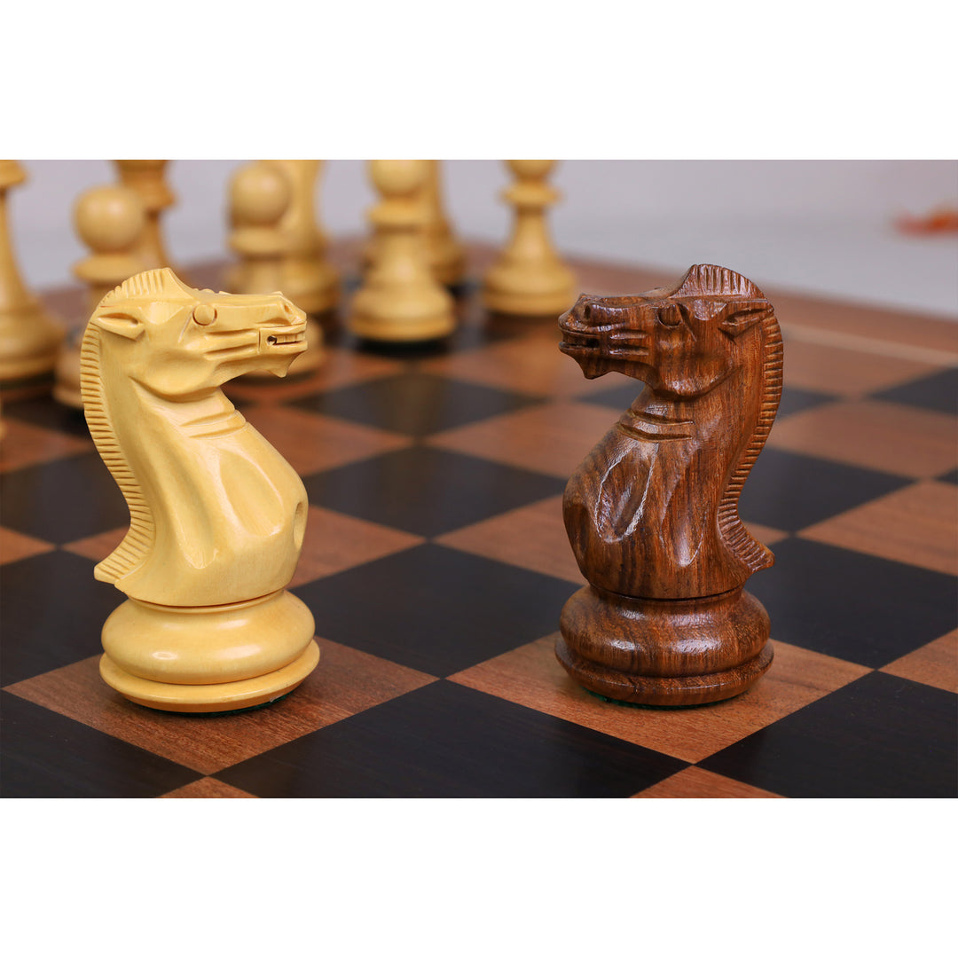 Combo of 4.1" Pro Staunton Weighted Golden Rosewood Chess Set With 22.5" Ebony Acacia Chess Board & Storage Box